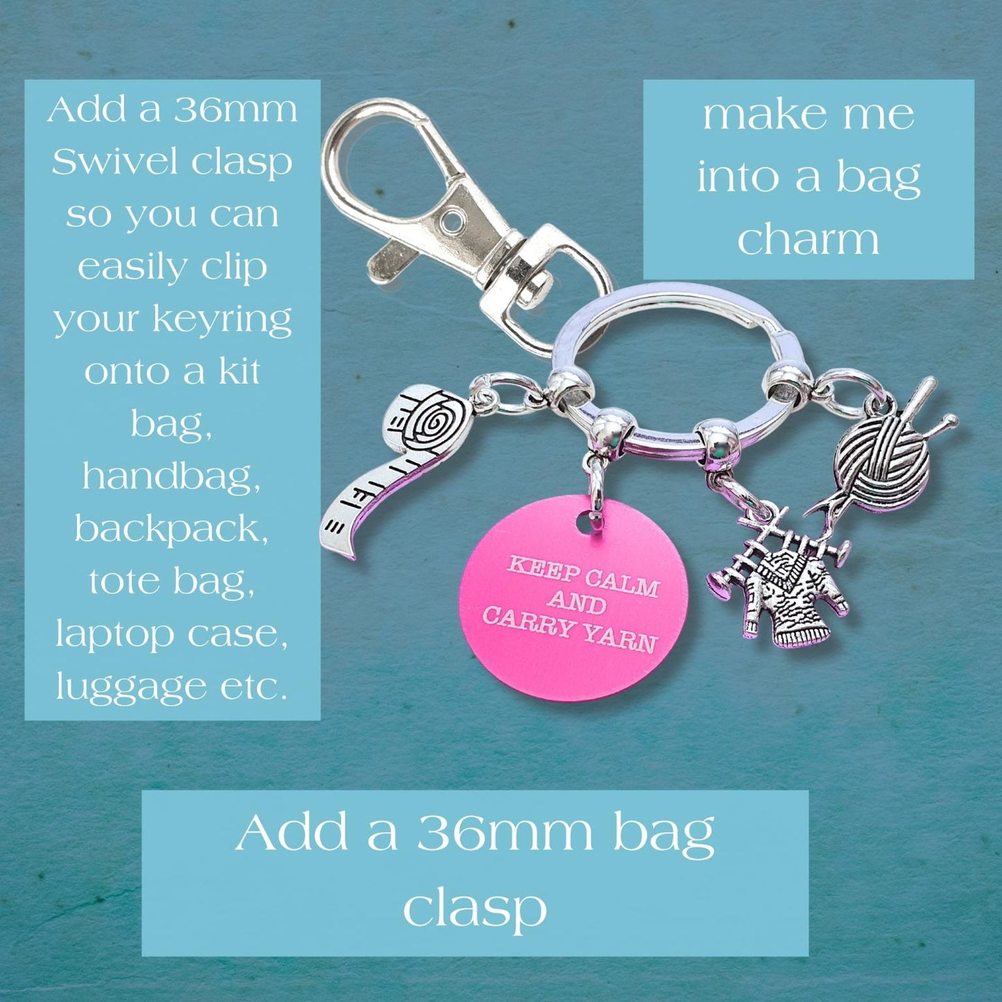Engraved Knitting Lover Keyring - Silver