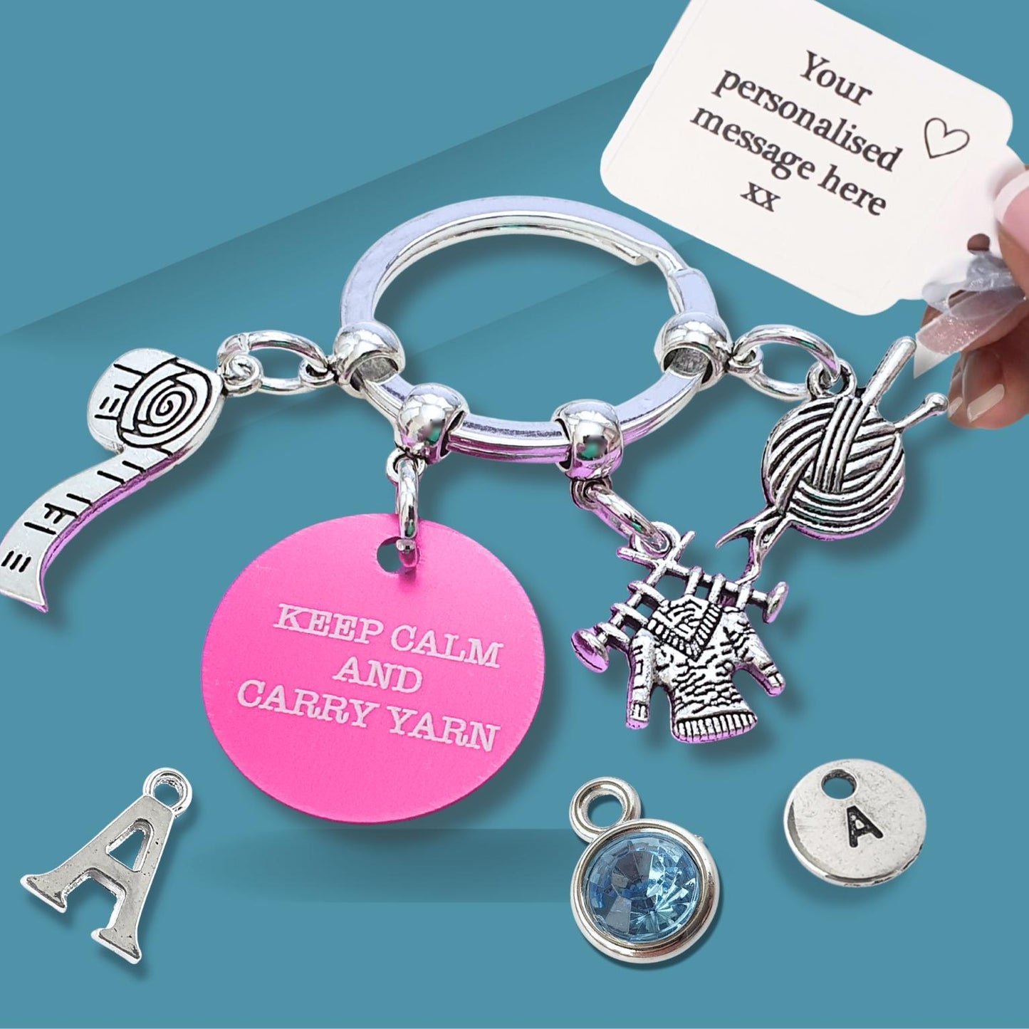 Engraved Knitting Lover Keyring - Silver