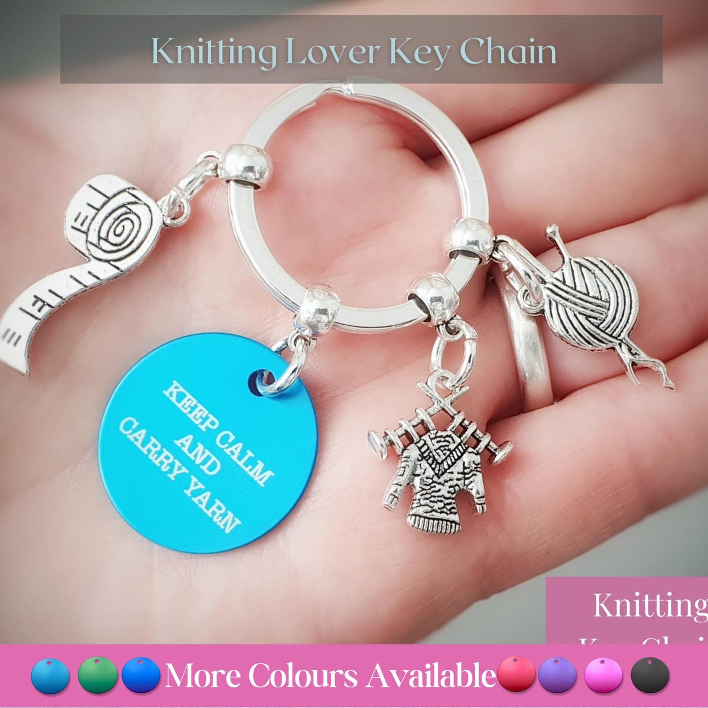 Engraved Knitting Lover Keyring - Silver