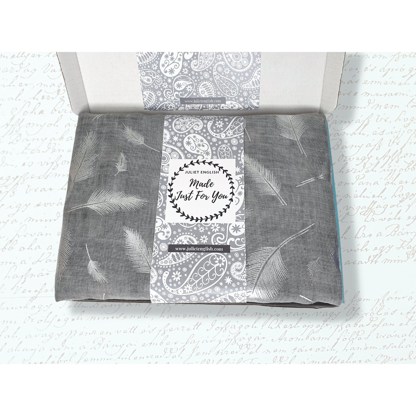 Tie Dye Printed Silver Feathers Scarf - Grey with silver print