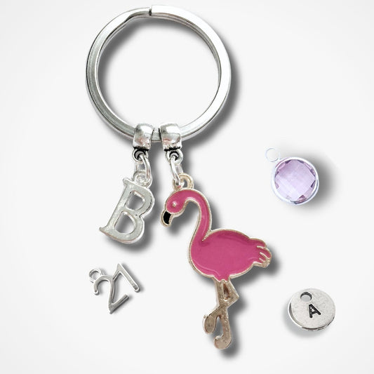 Flamingo Lover Keyring - Silver and Enamel