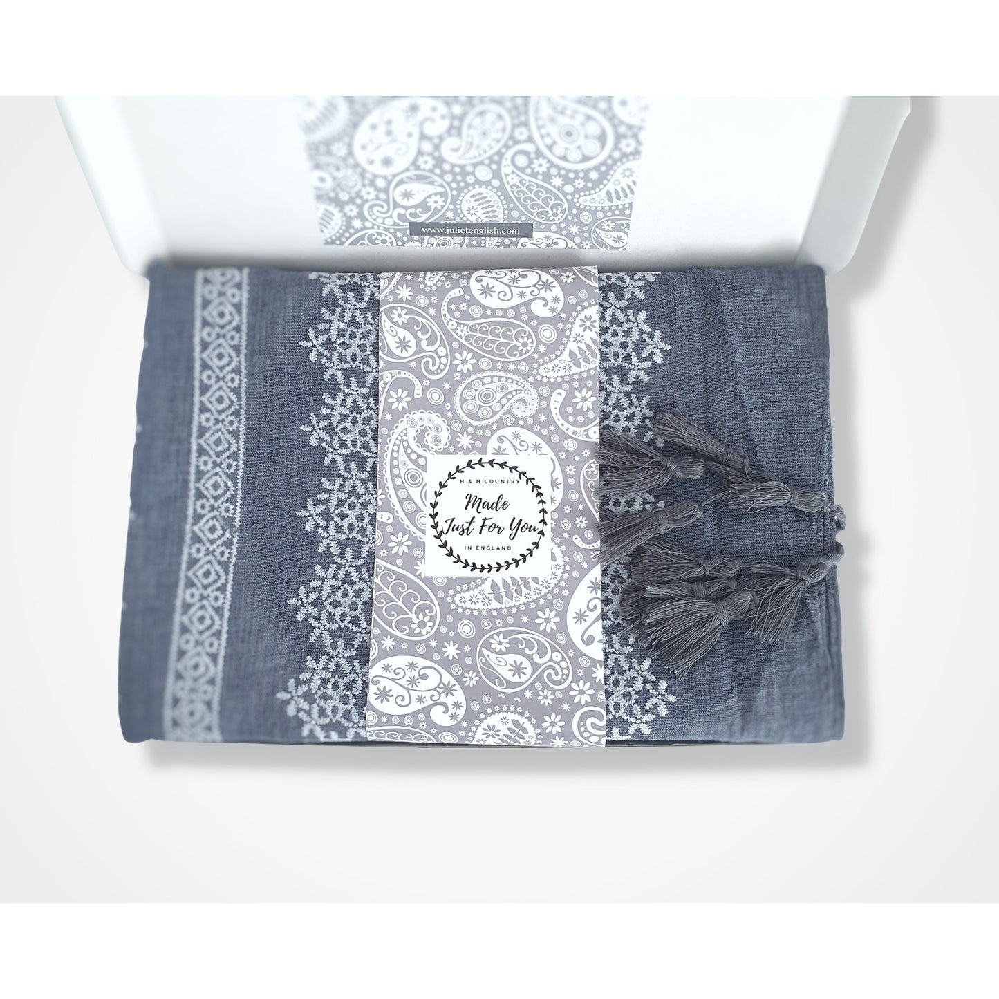 Floral Stitch Pattern Scarf - Grey Blue