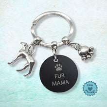 Load image into Gallery viewer, Engraved &#39;Fur Mama&#39; Greyhound Keyring - Silver
