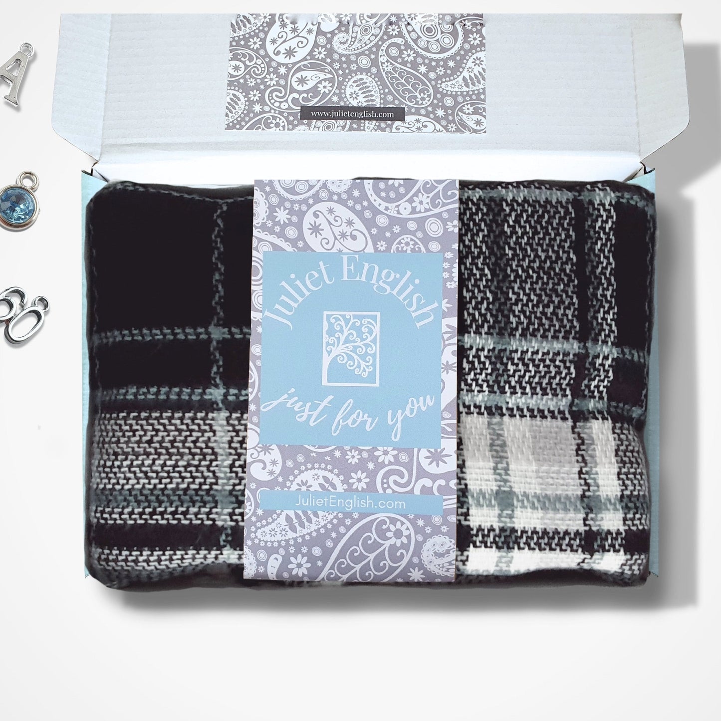 Plaid Blanket Scarf - Black, green and white