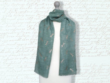 Load image into Gallery viewer, Ladies Lightweight Scarf with Rose Gold Dragonfly Design - Green

