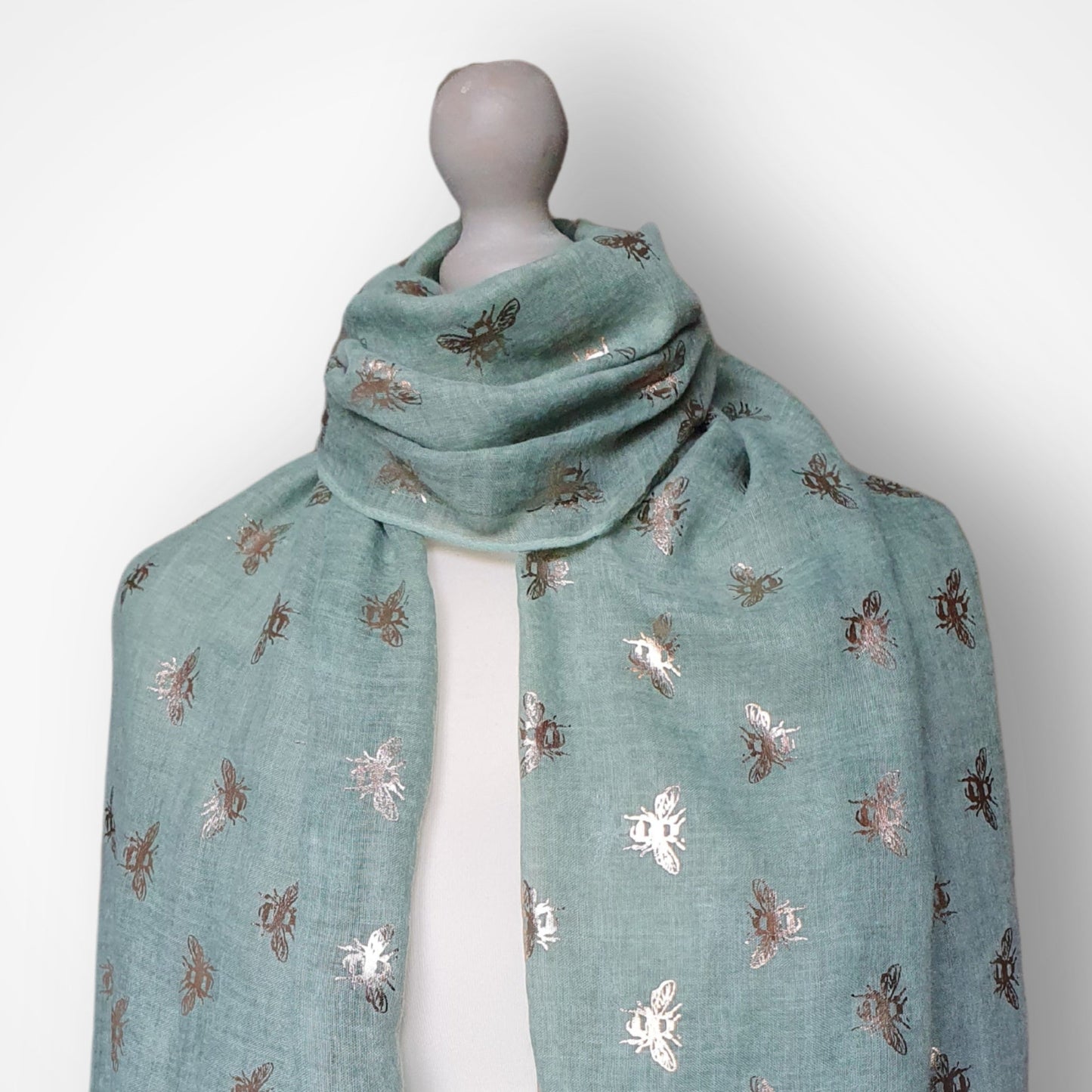 Bee Scarf - Green and Rose Gold Foil
