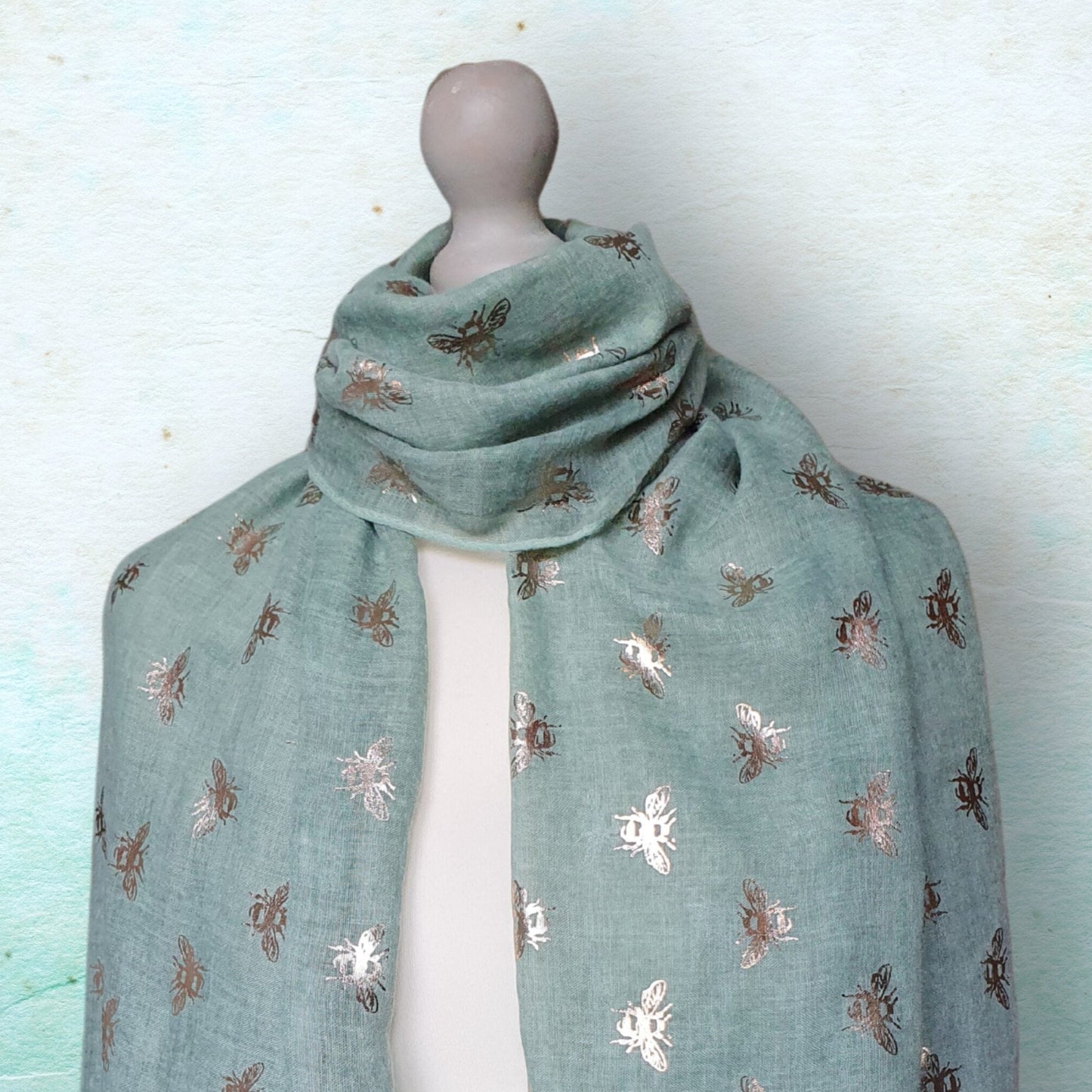 Bee Scarf - Green and Rose Gold Foil