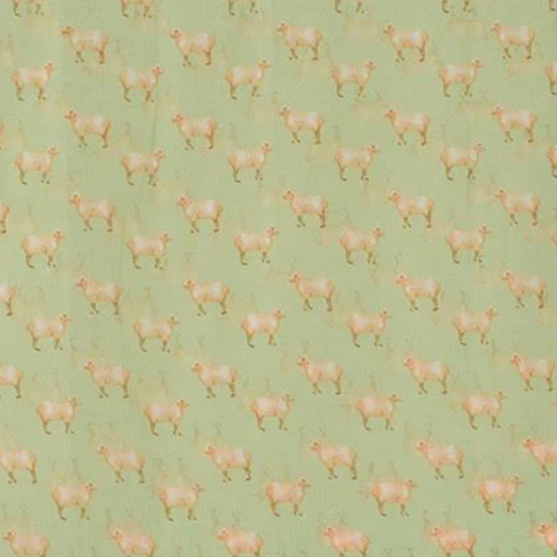 Pattern of beige sheep on a green background