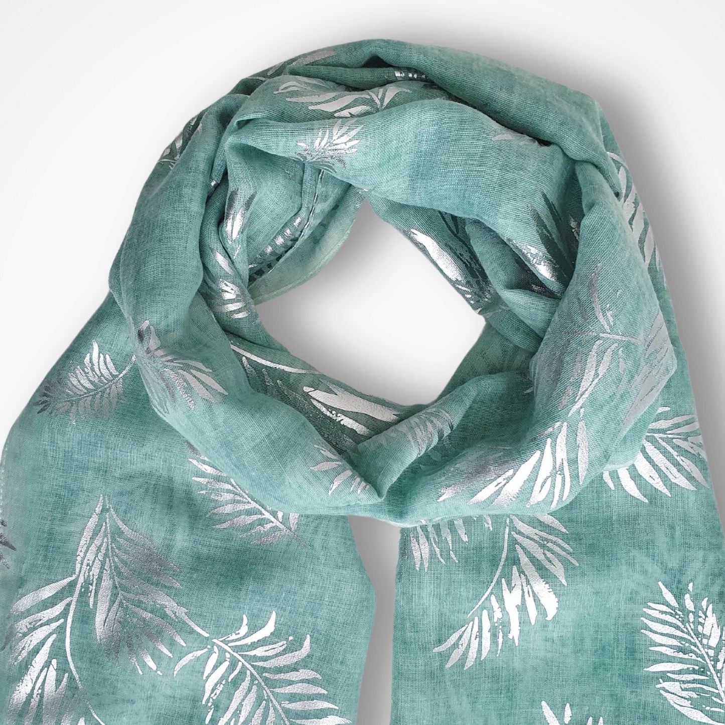 Foiled Leafy Print Women's Scarf in Green ~ Personalised Gift for Her