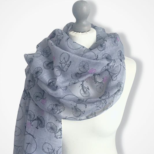 Vintage Bicycle Print Scarf - Grey