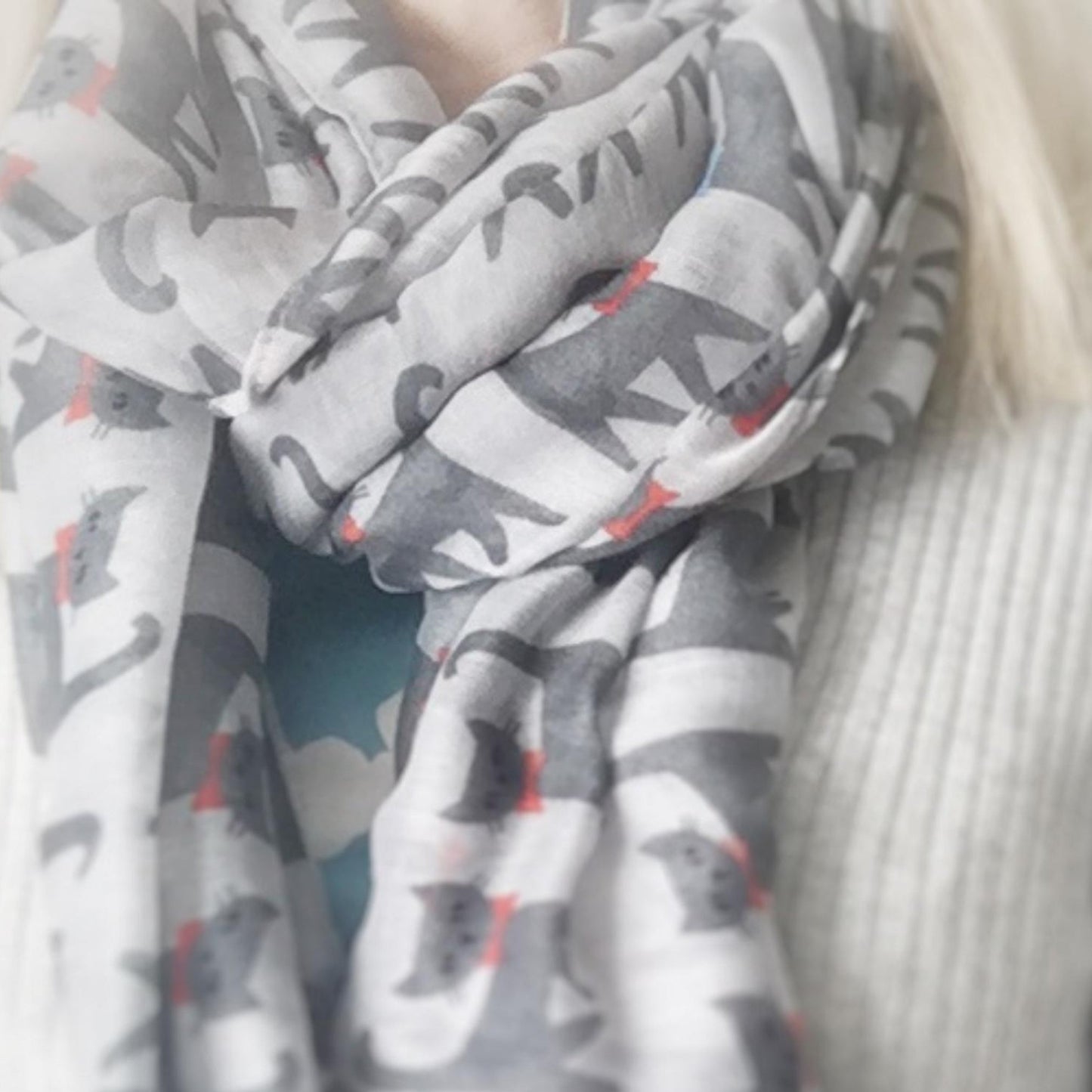 Happy Cats Scarf - Grey