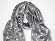 Load image into Gallery viewer, Tie Dye Printed Silver Feathers Scarf - Grey with silver print
