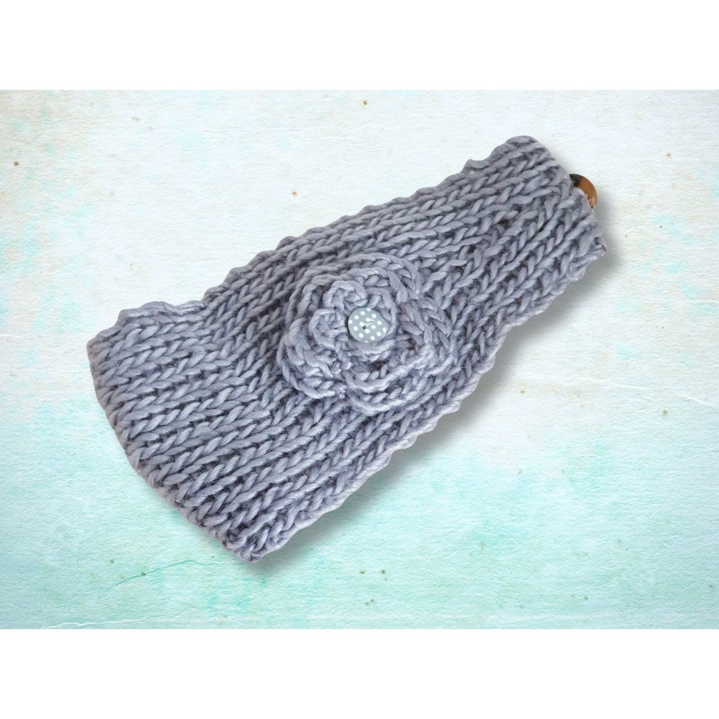 Knitted Flower Headband - Grey