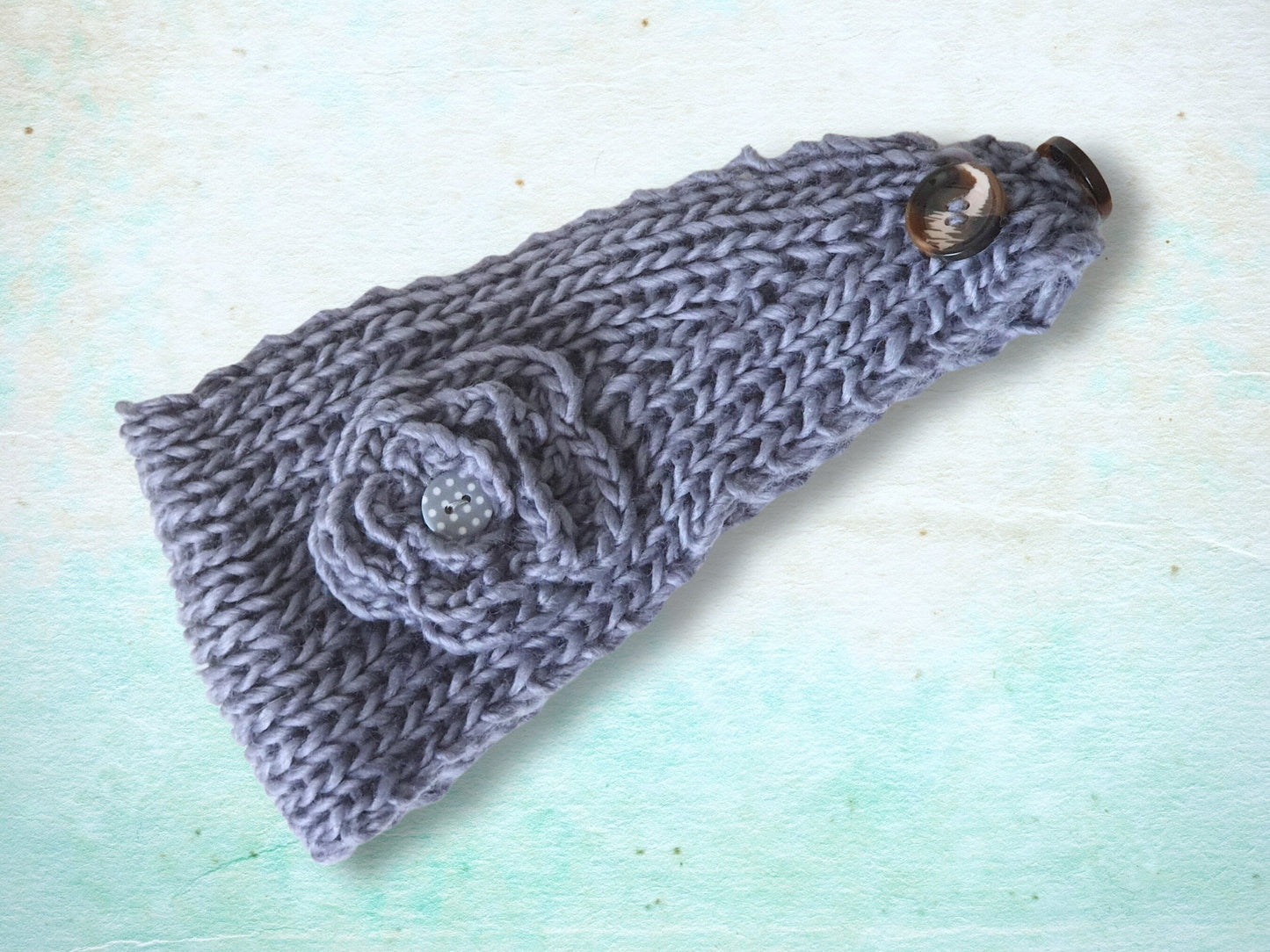 Knitted Flower Headband - Grey