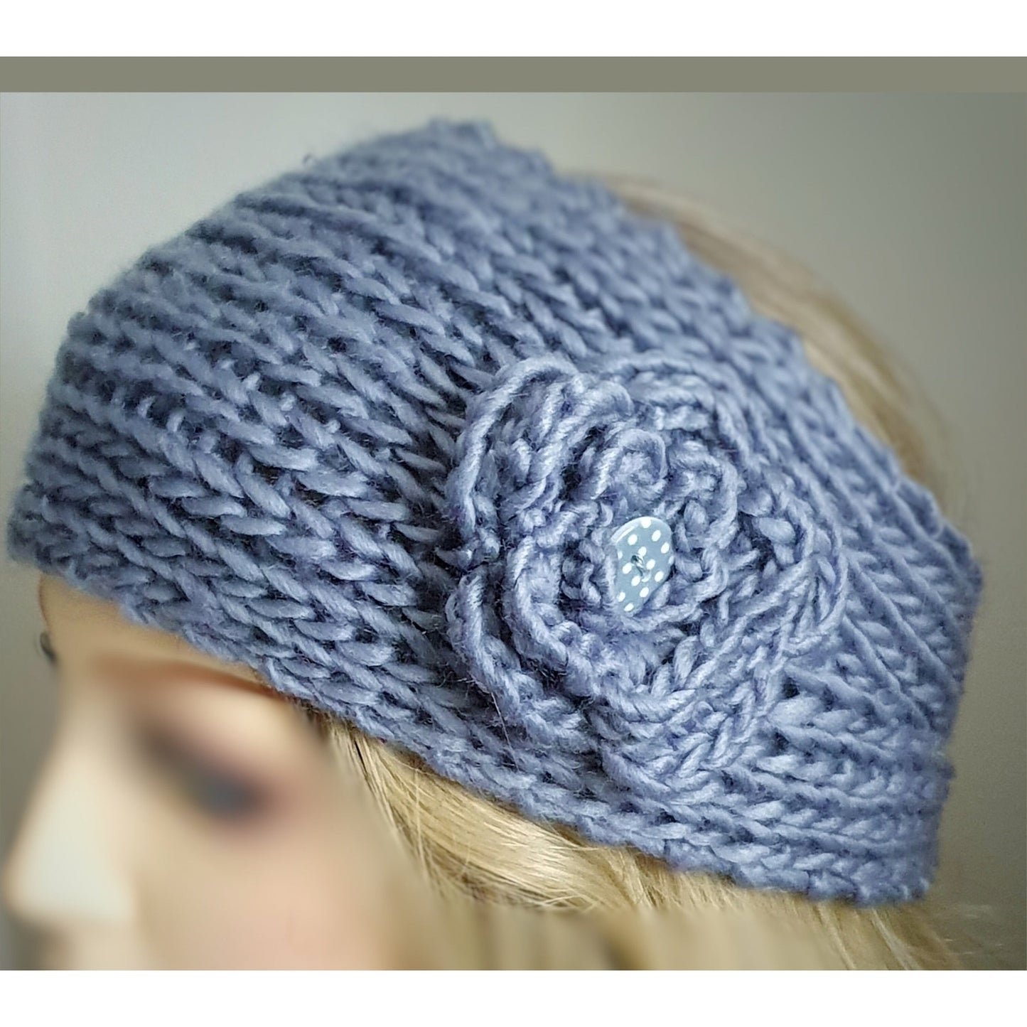 Knitted Flower Headband - Grey