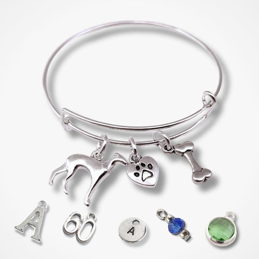 Whippet Charm Bangle - Silver