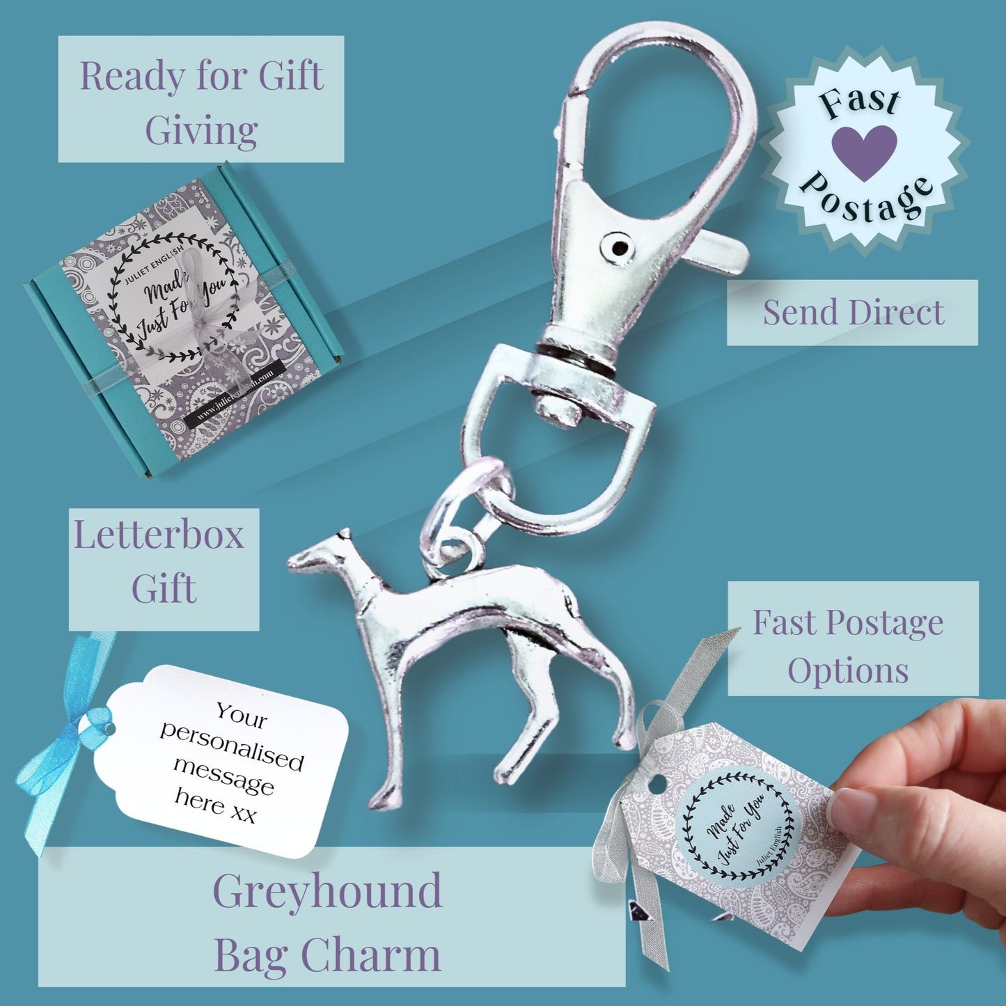 Greyhound Lover Bag Charm - Silver