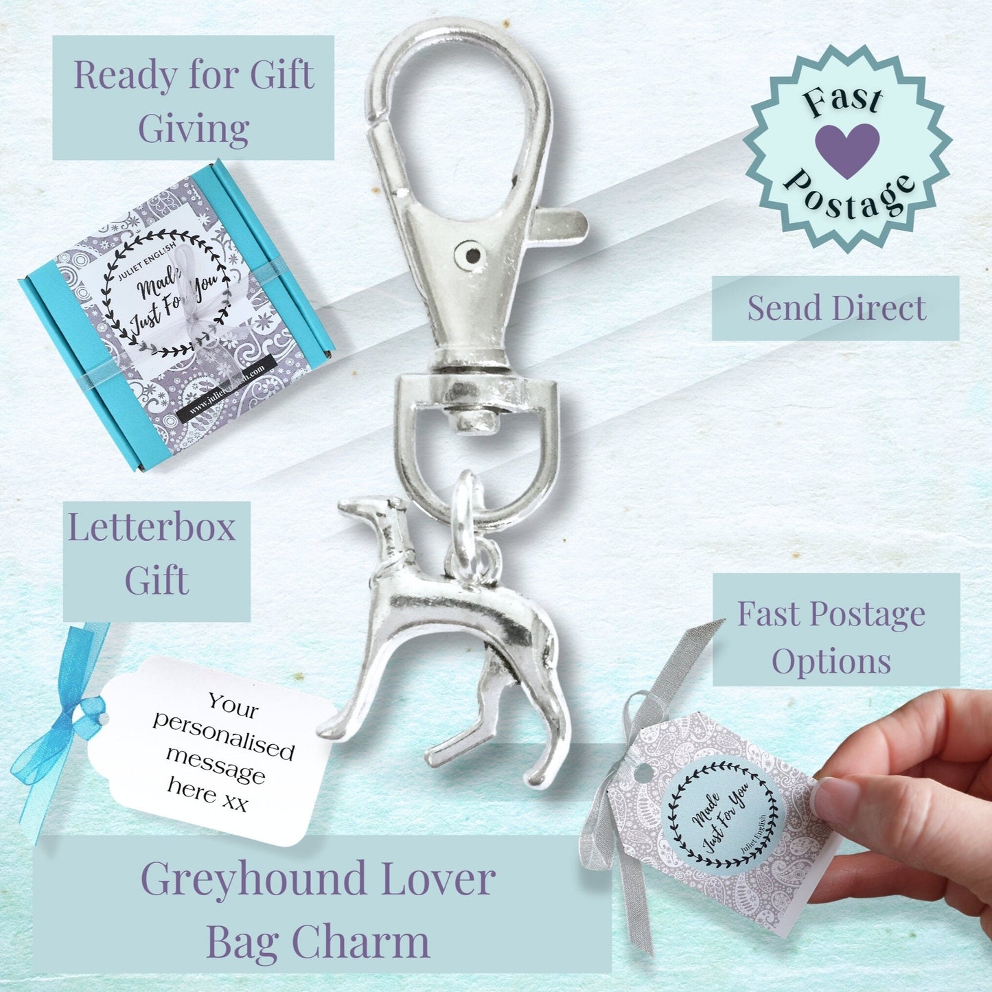 Greyhound Lover Bag Charm - Silver