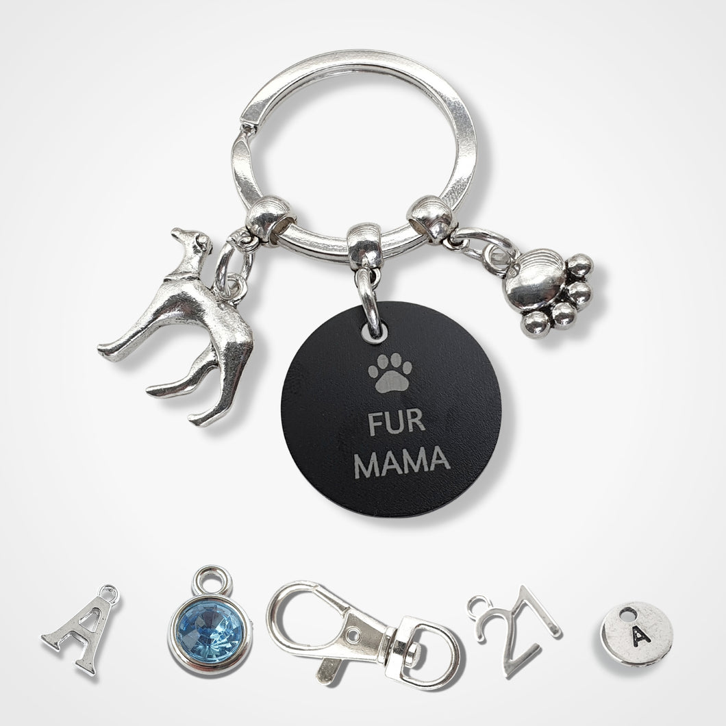 Engraved 'Fur Mama' Greyhound Keyring - Silver