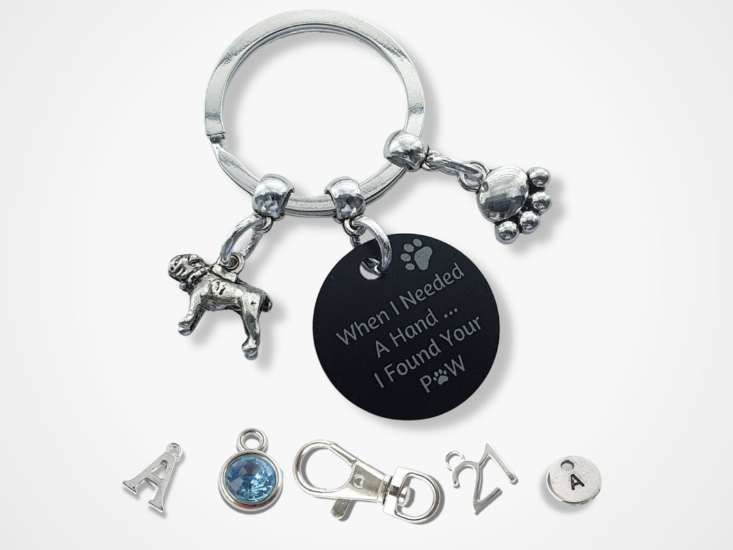 Engraved 'When I needed a Hand... I Found Your Paw' Bulldog Keyring - Silver
