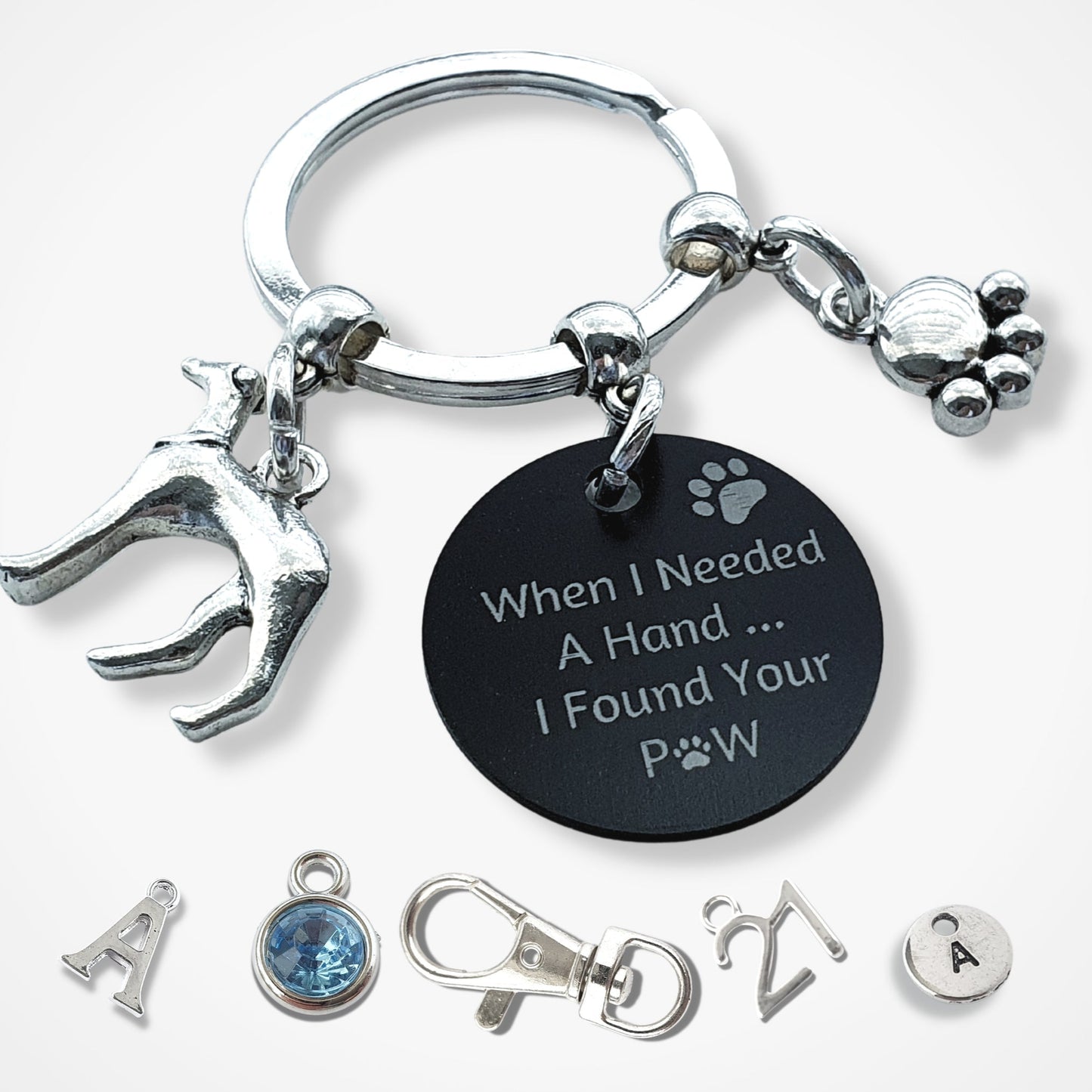 Engraved 'When I needed a Hand... I Found Your Paw' Greyhound Keyring - Silver