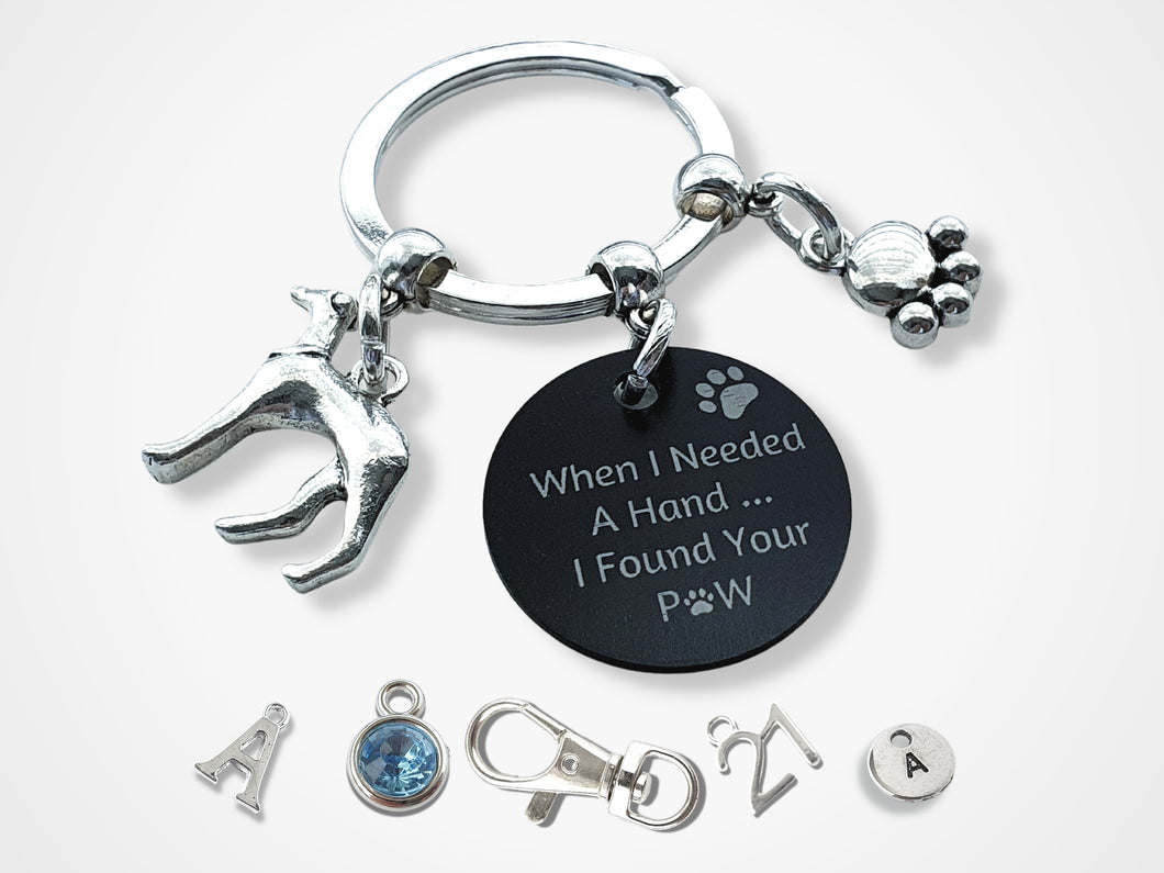 Engraved 'When I needed a Hand... I Found Your Paw' Greyhound Keyring - Silver