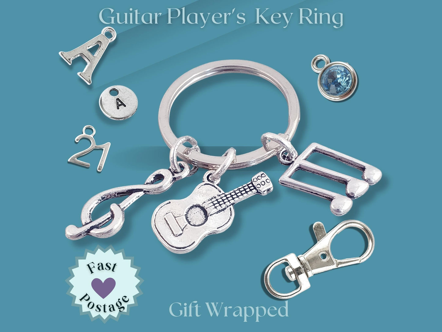 Classical Guitar Keyring - Silver