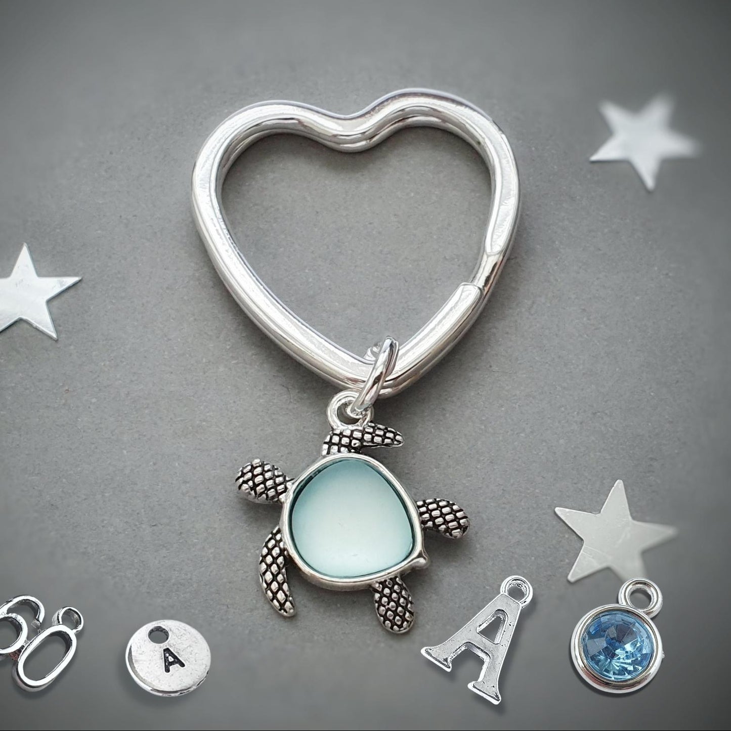 Seaglass Turtle Keyring - Blue