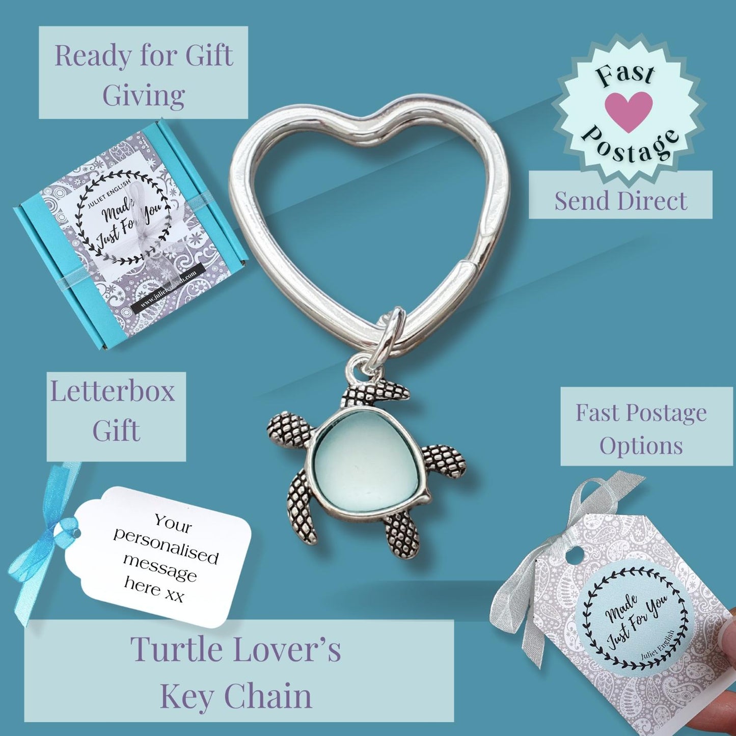 Seaglass Turtle Keyring - Blue