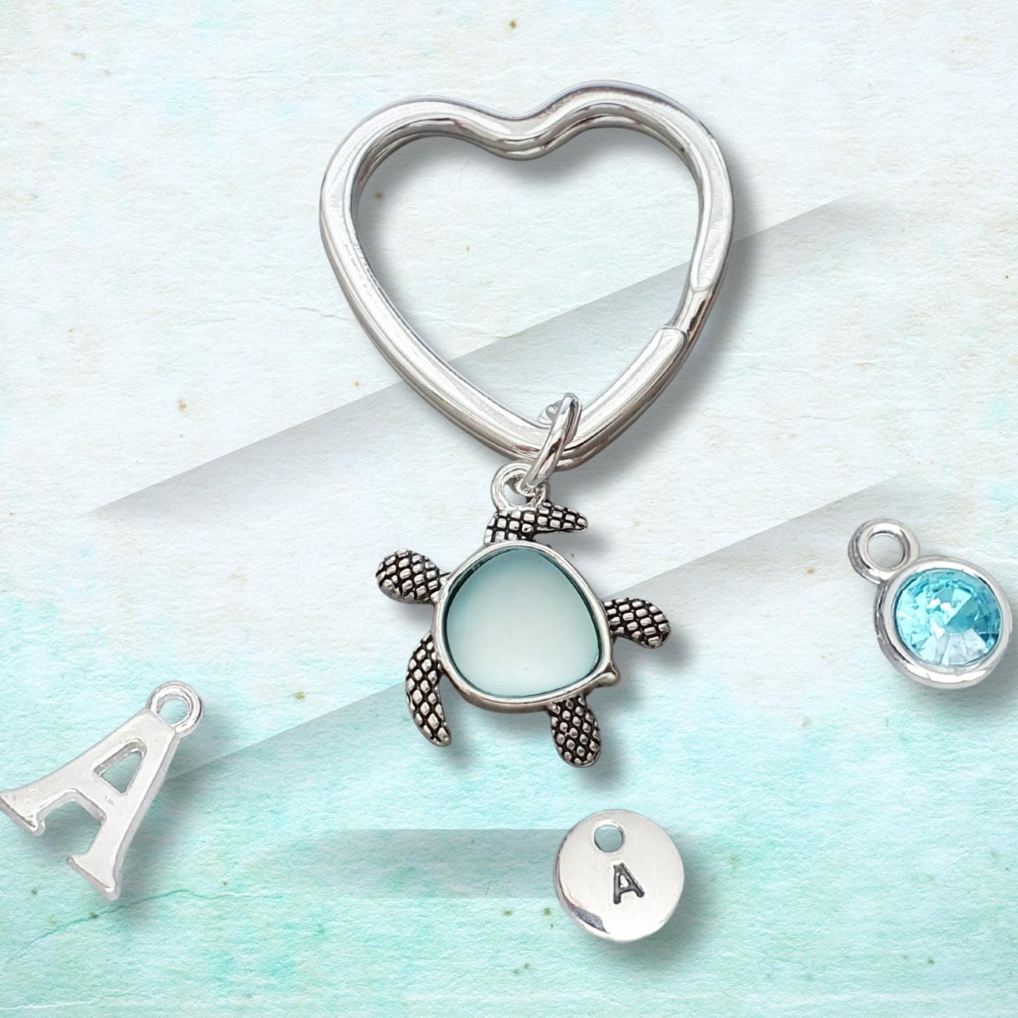 Seaglass Turtle Keyring - Blue