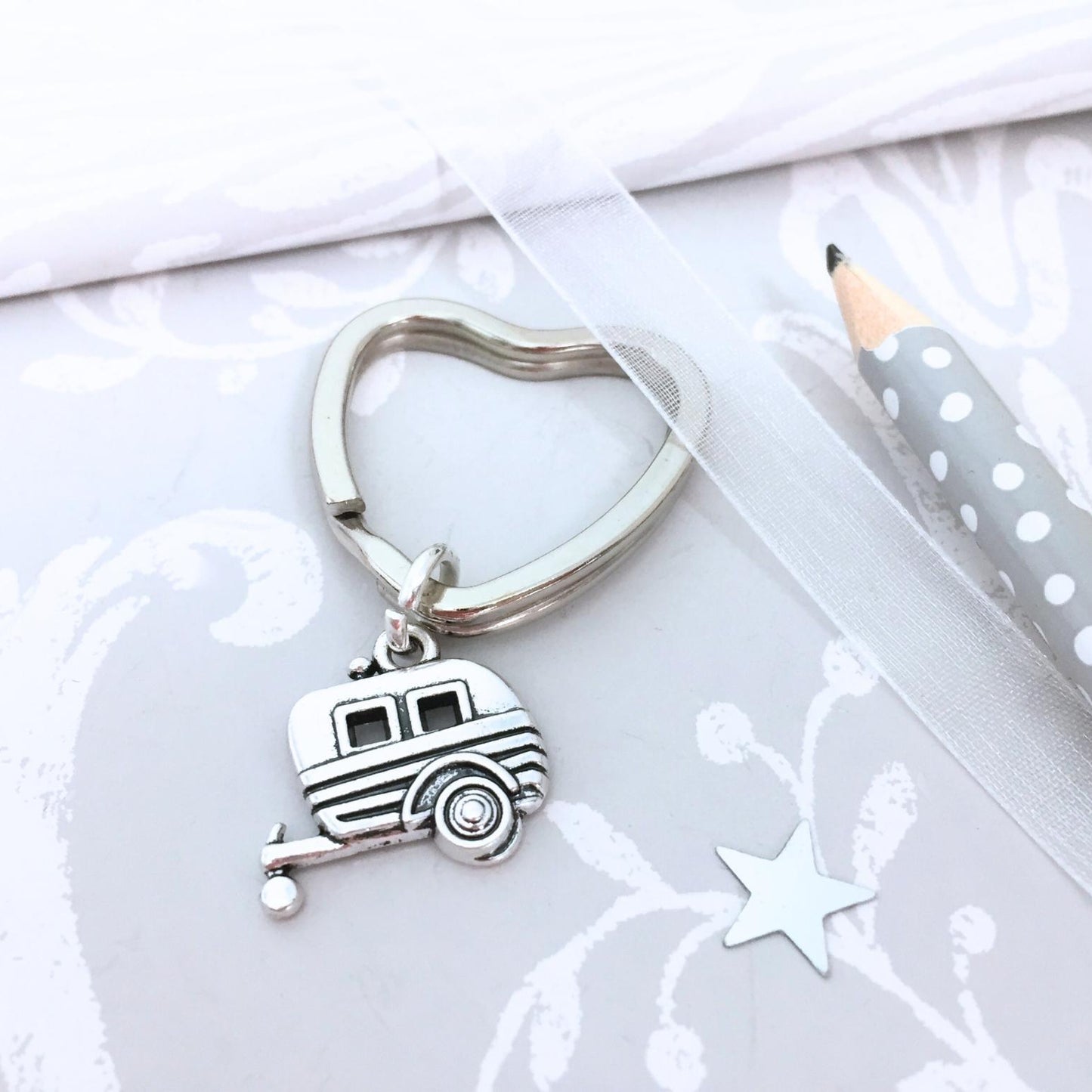 Caravan Keyring - Silver