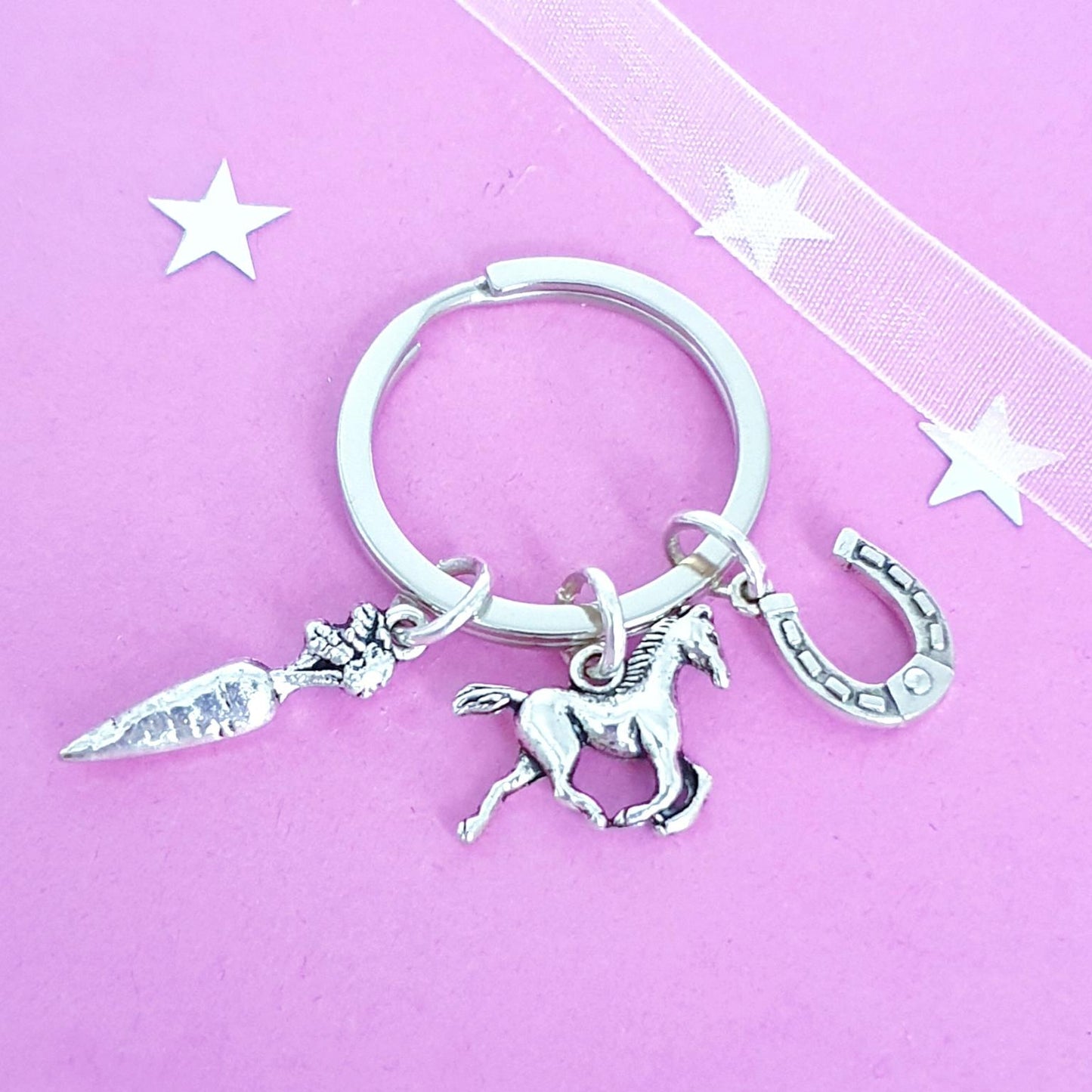 Horse & Carrot Keyring - Silver