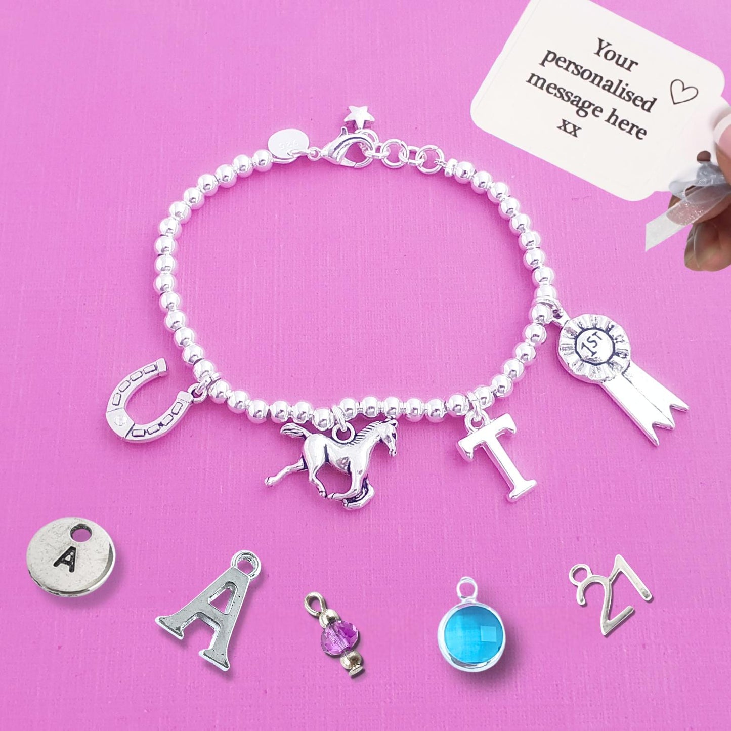 Horse Charms Bead Ball Bracelet - Sterling Silver