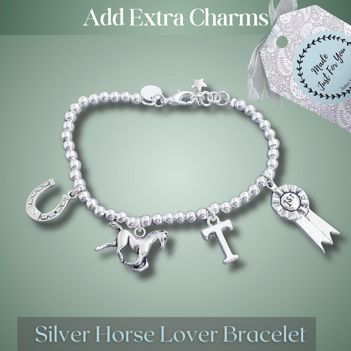 Horse Charms Bead Ball Bracelet - Sterling Silver