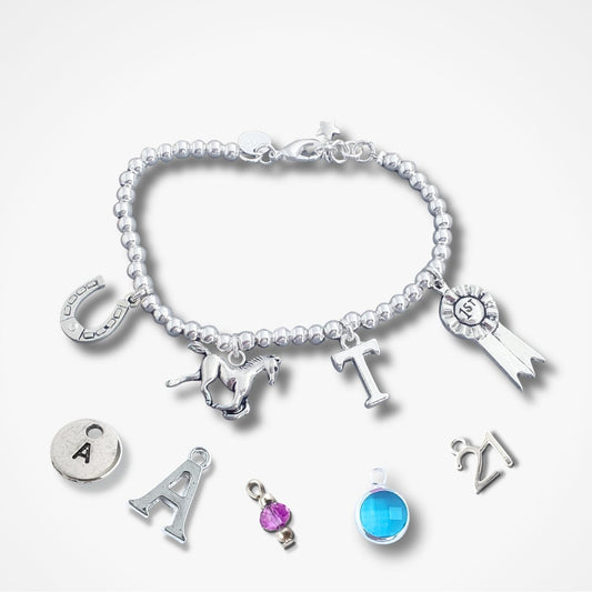 Horse Charms Bead Ball Bracelet - Sterling Silver