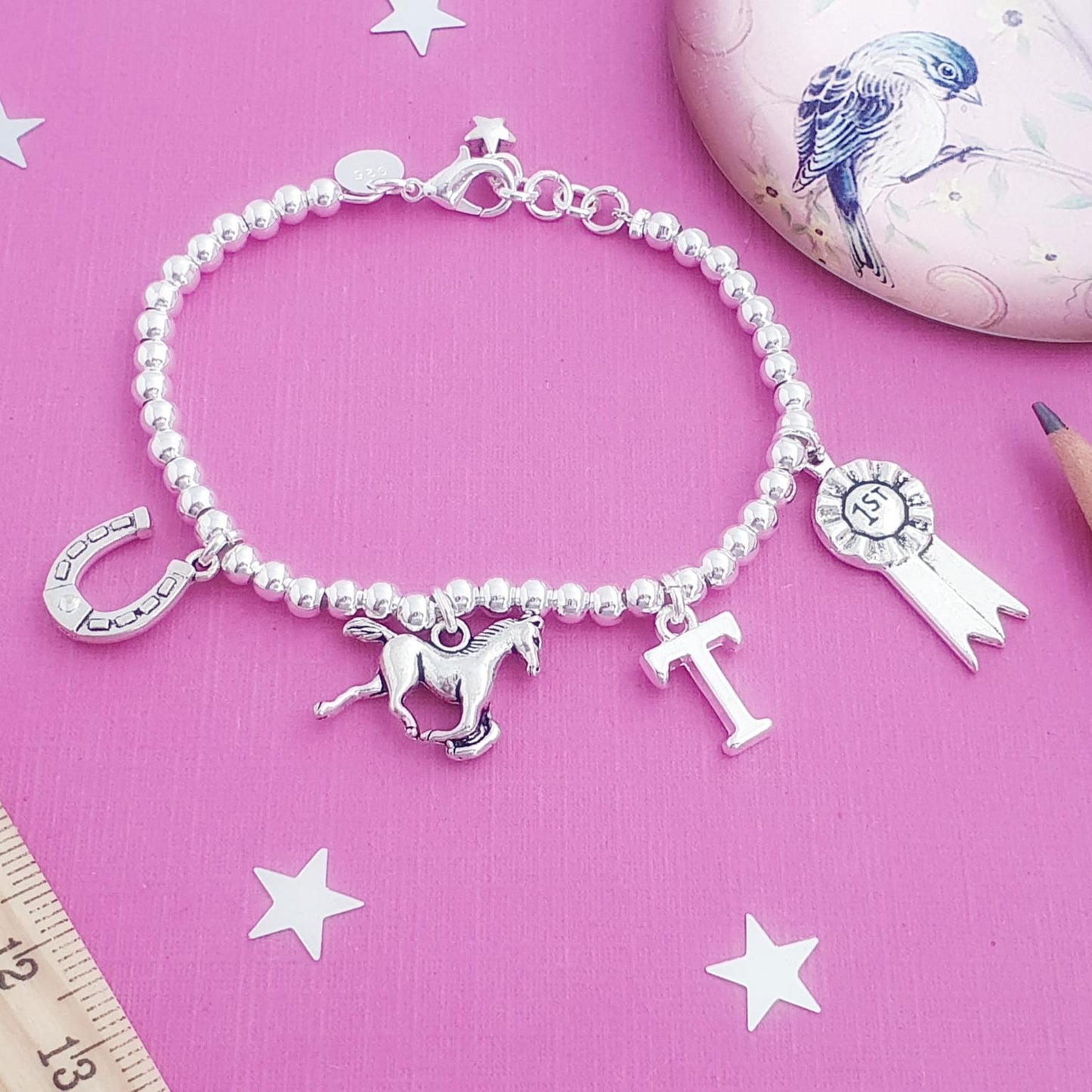 Horse Charms Bead Ball Bracelet - Sterling Silver