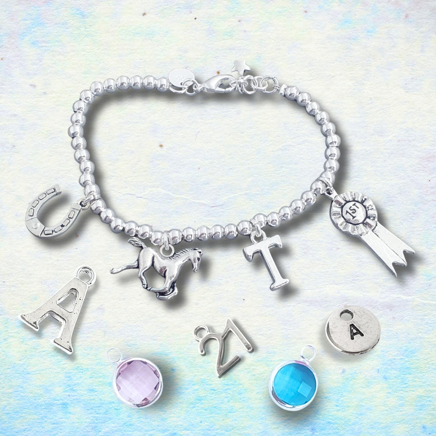 Horse Charms Bead Ball Bracelet - Sterling Silver