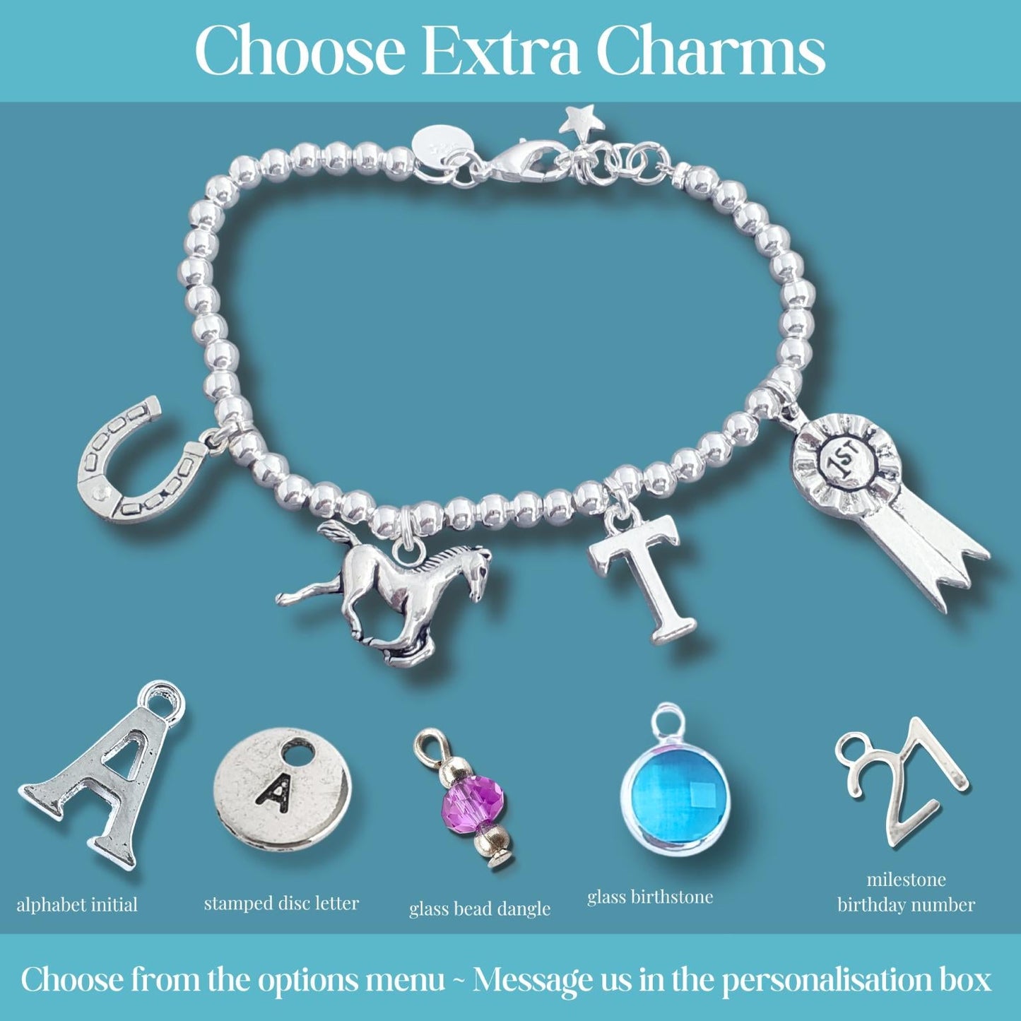 Horse Charms Bead Ball Bracelet - Sterling Silver