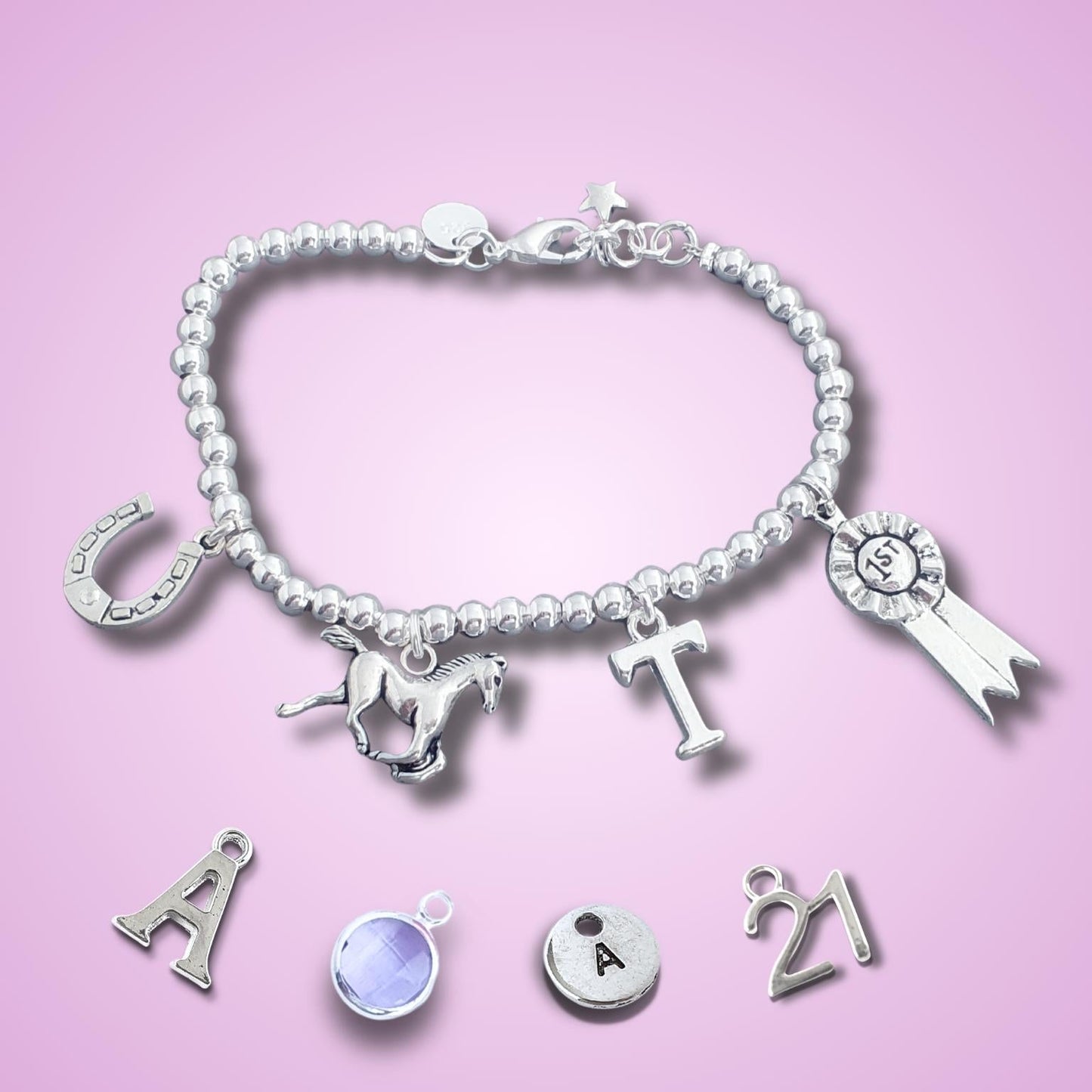 Horse Charms Bead Ball Bracelet - Sterling Silver