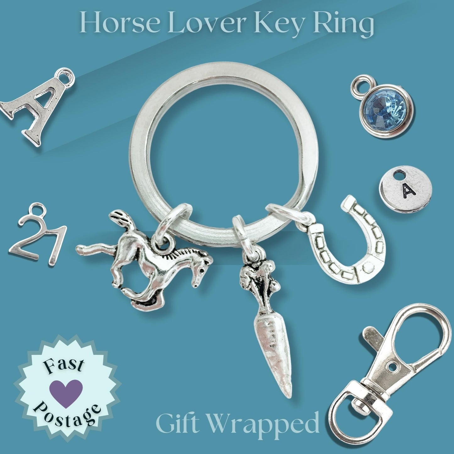 Horse Rider Keyring - Silver