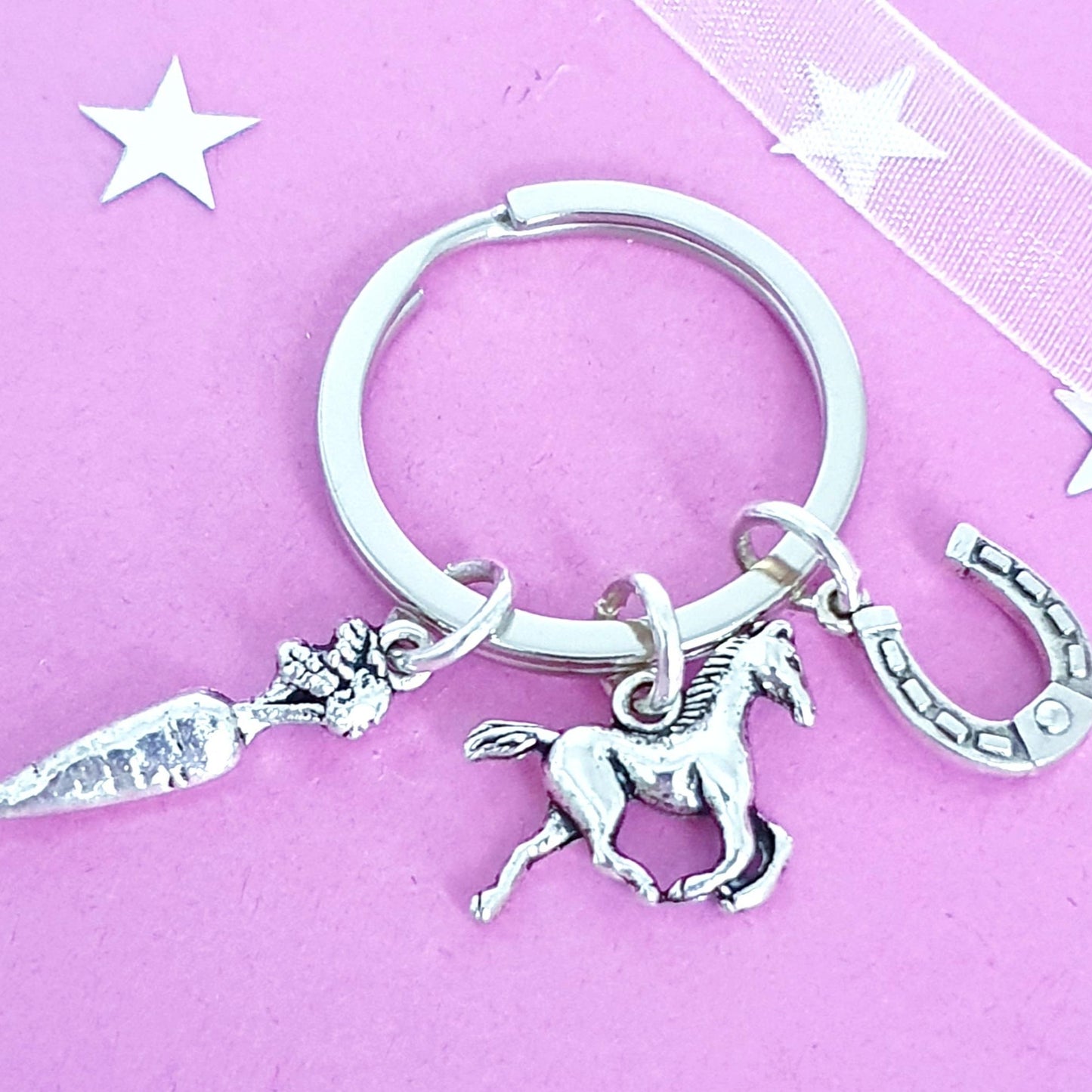 Horse Rider Keyring - Silver