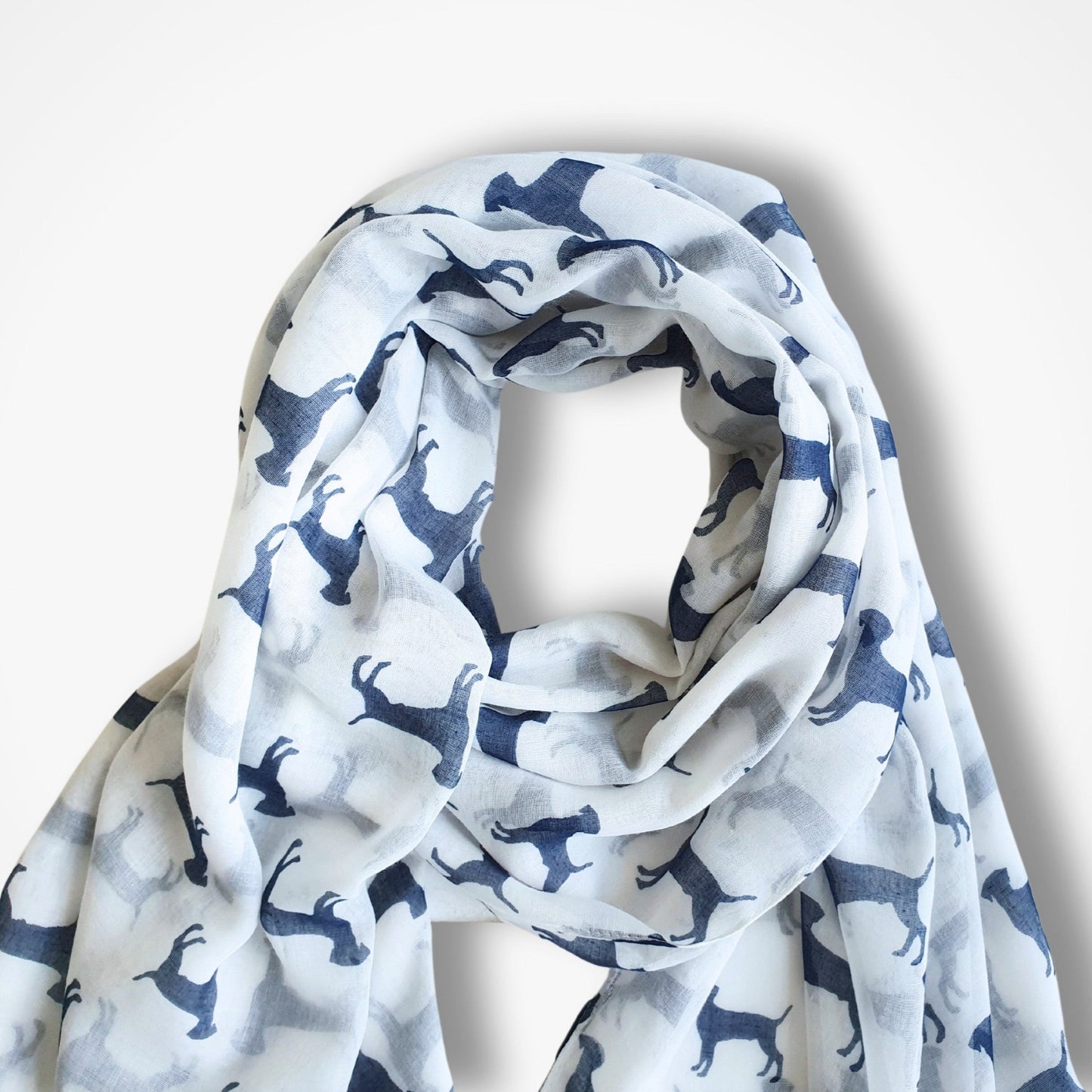 Labrador Print Scarf - Cream with Blue Dogs