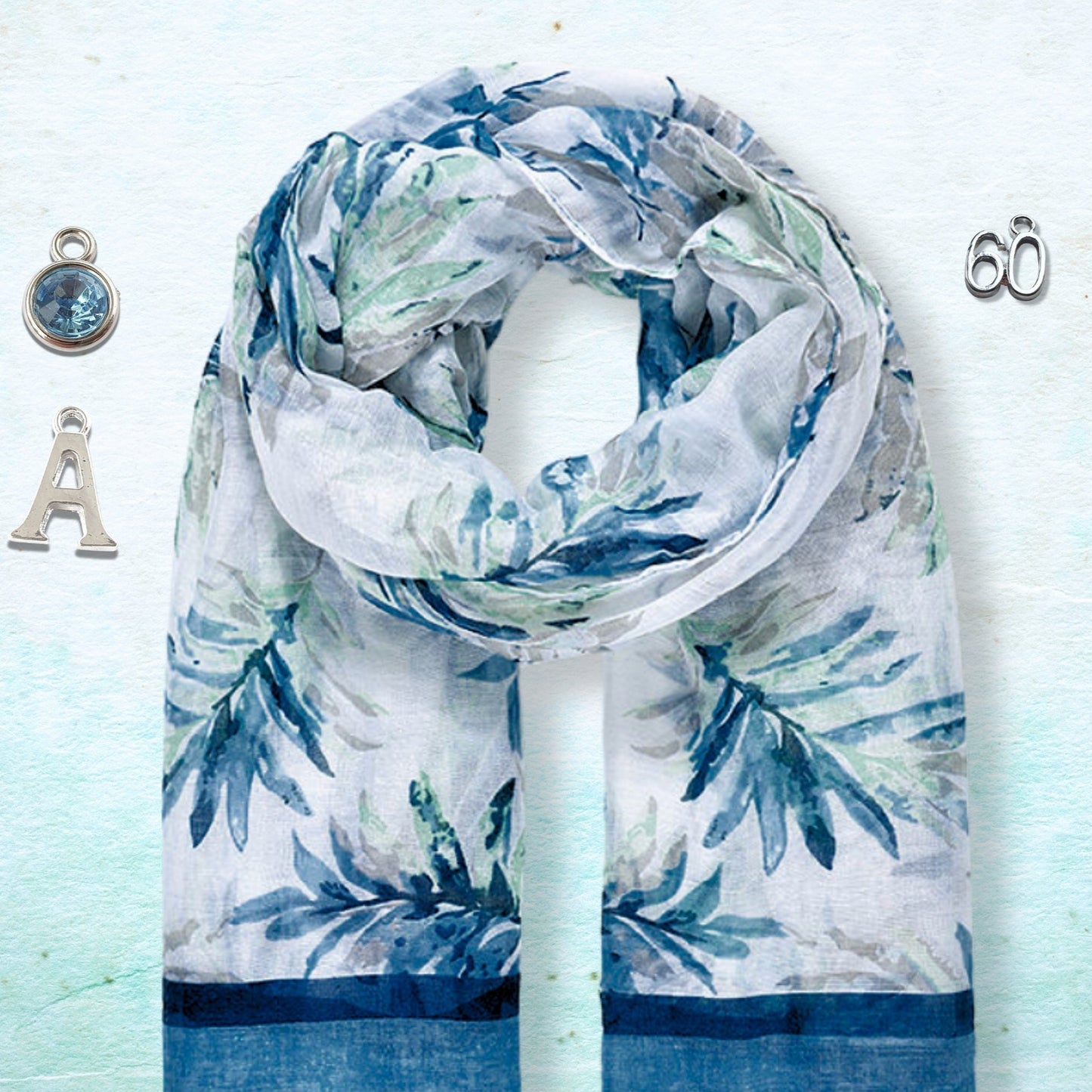 Leafy Print Scarf In A Gift Box - Blue