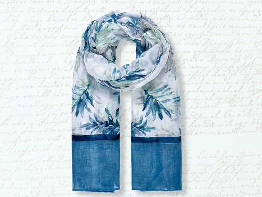 Leafy Print Scarf In A Gift Box - Blue