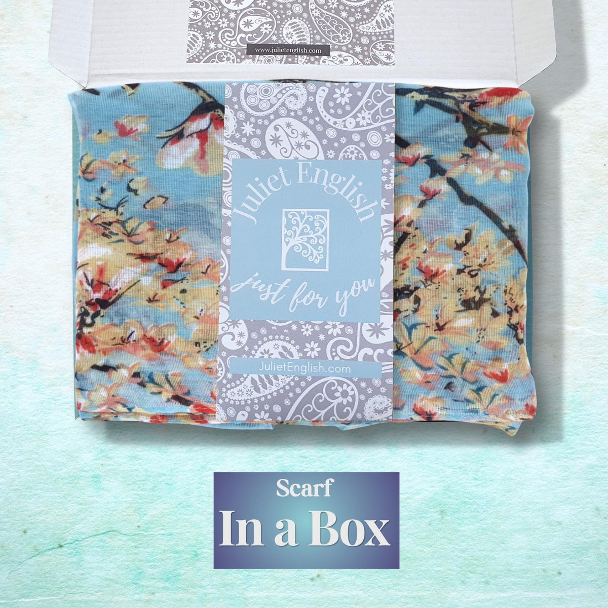 Bird & Blossom Scarf in a Box -  Blue