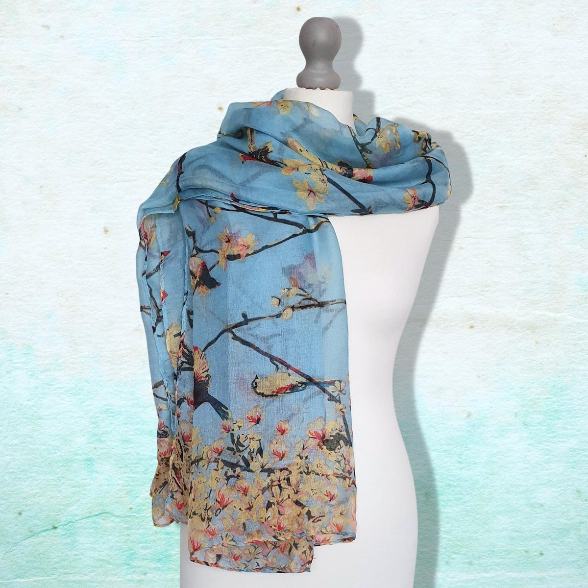 Bird & Blossom Scarf in a Box -  Blue