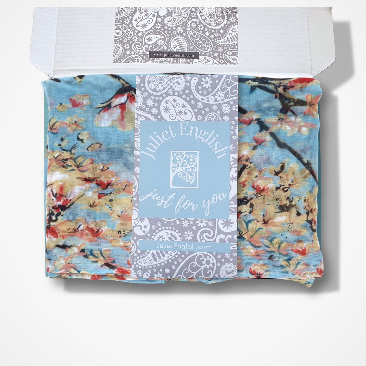 Bird & Blossom Scarf in a Box -  Blue