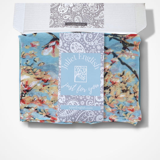 Bird & Blossom Scarf in a Box -  Blue