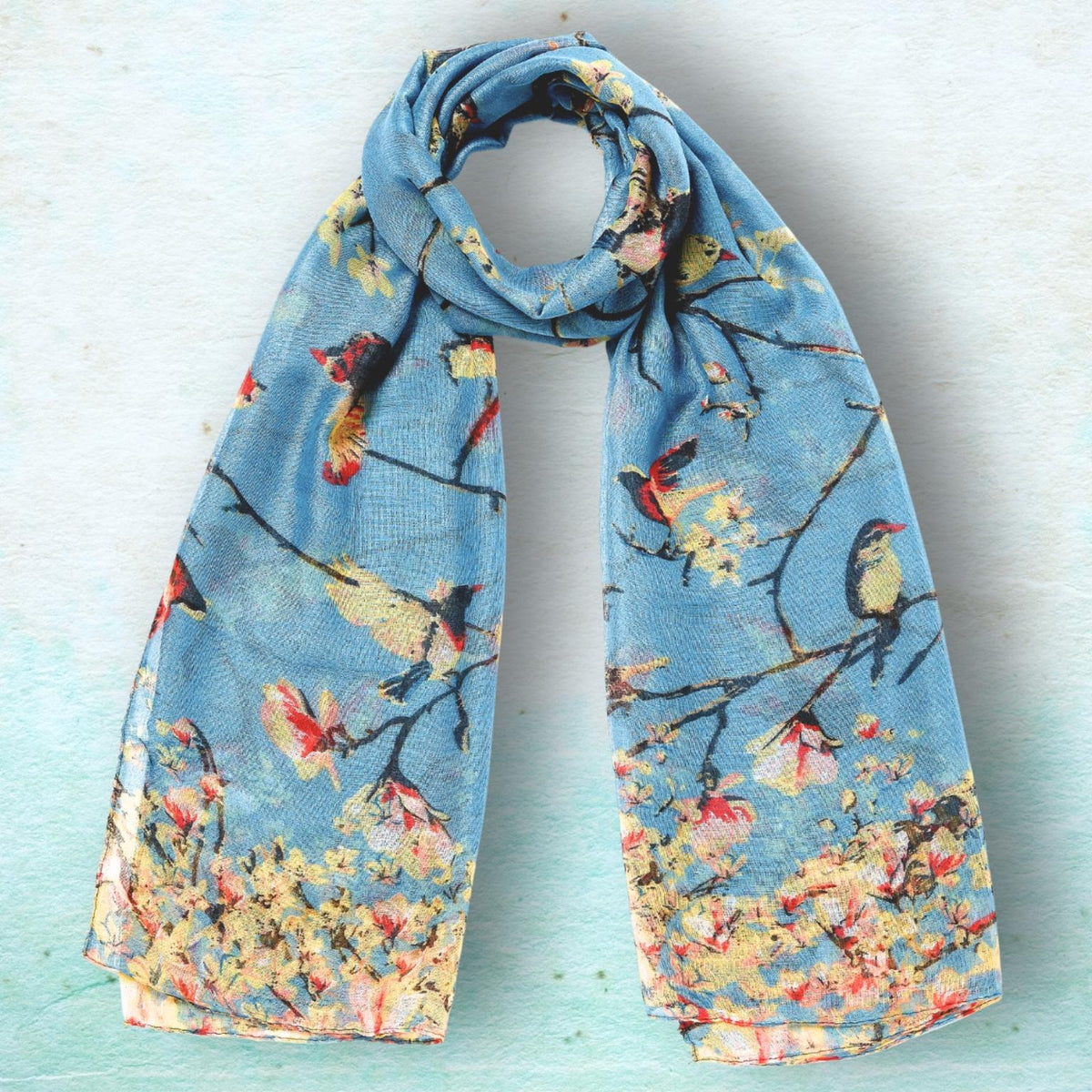 Bird & Blossom Scarf in a Box -  Blue
