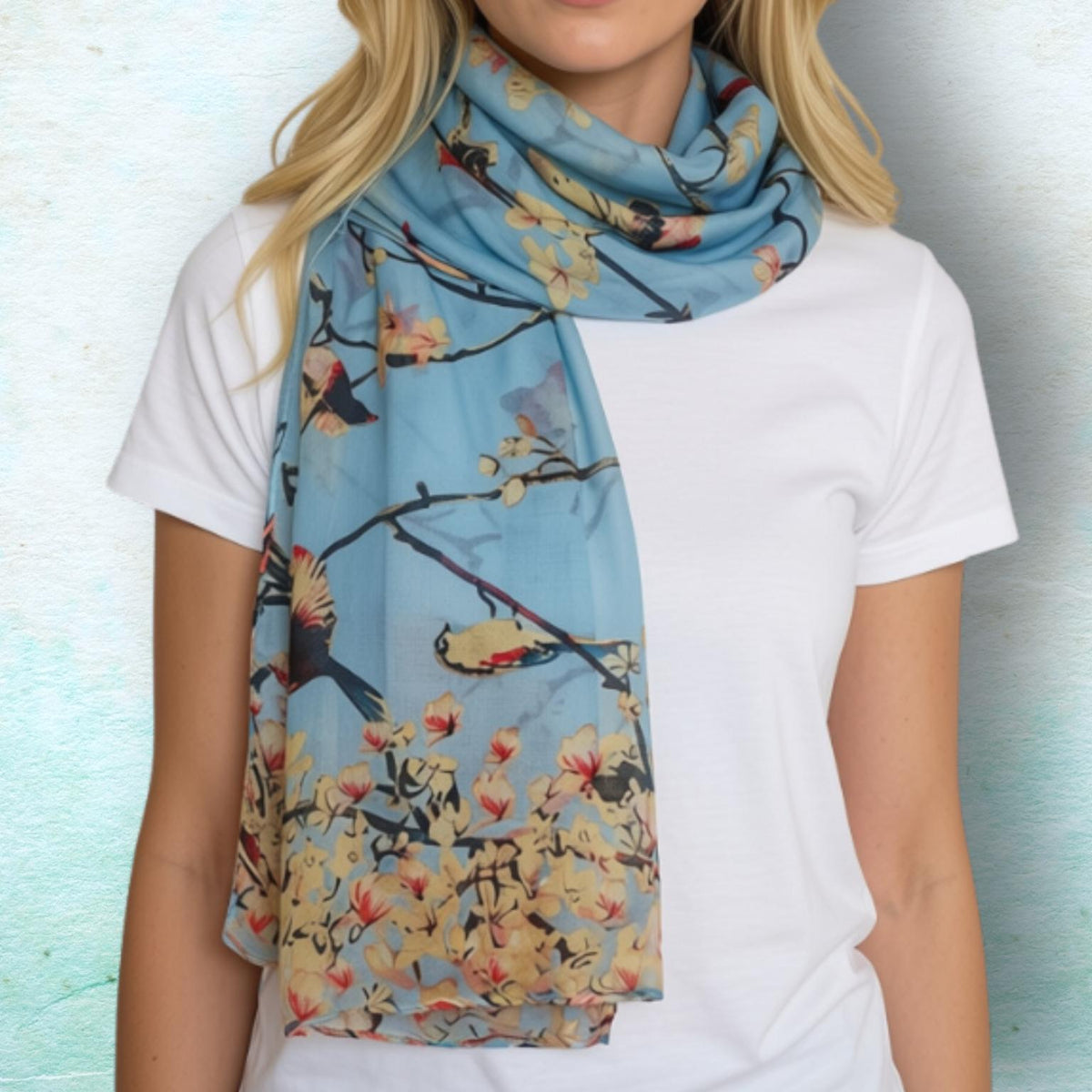 Bird & Blossom Scarf in a Box -  Blue